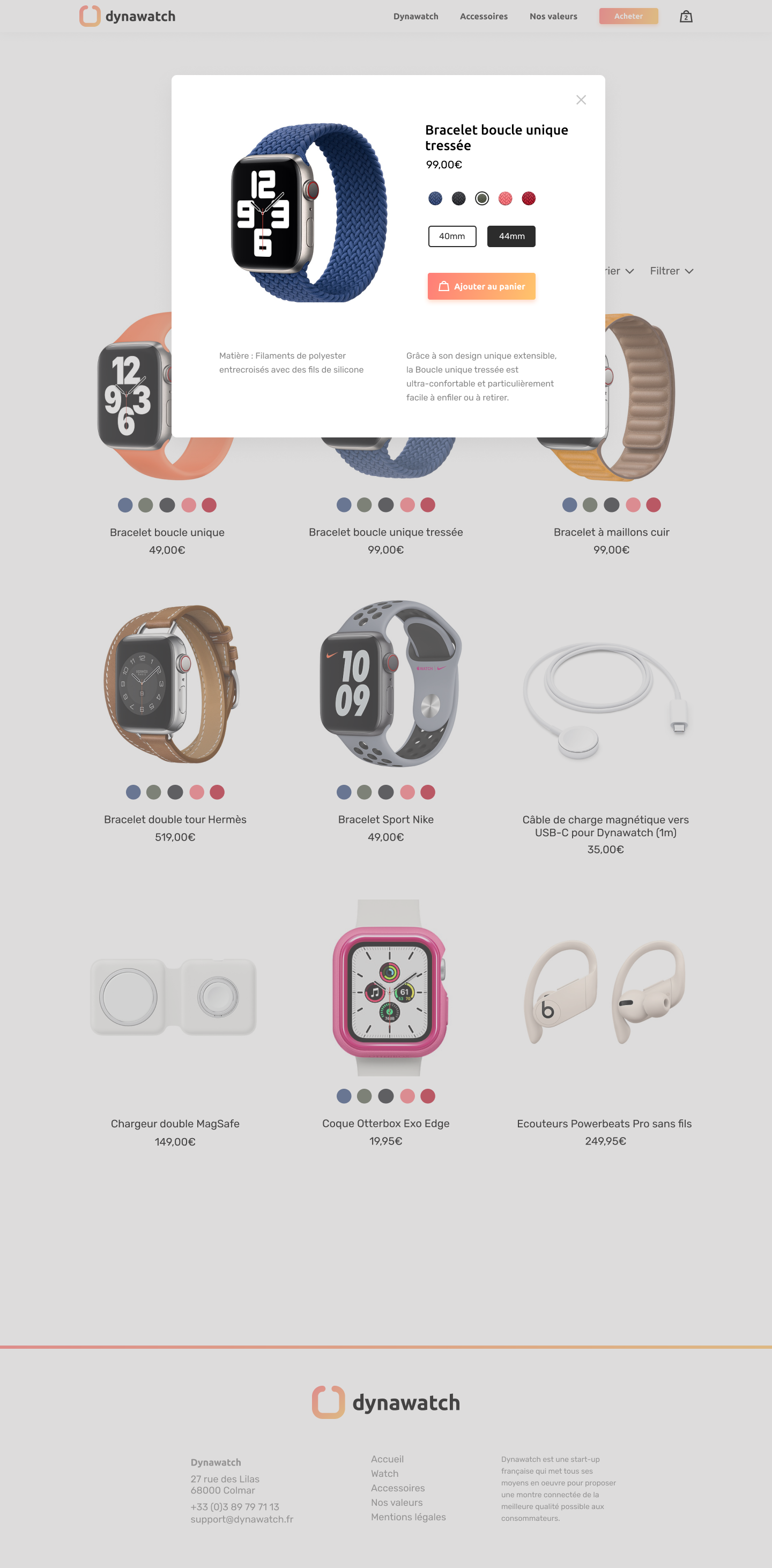 maquette dynawatch nos accessoires pop up ajout panier